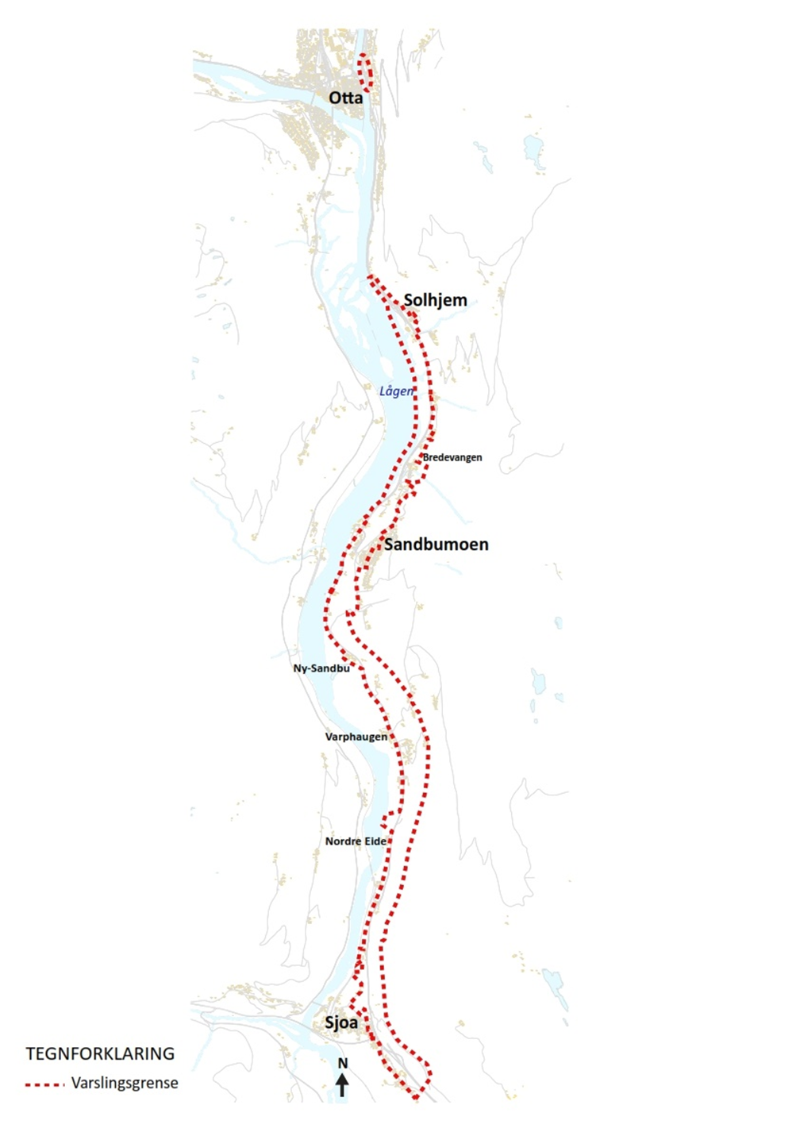 Avgrensning av planområdet E6 Sjoa-Solhjem - Klikk for stort bilde