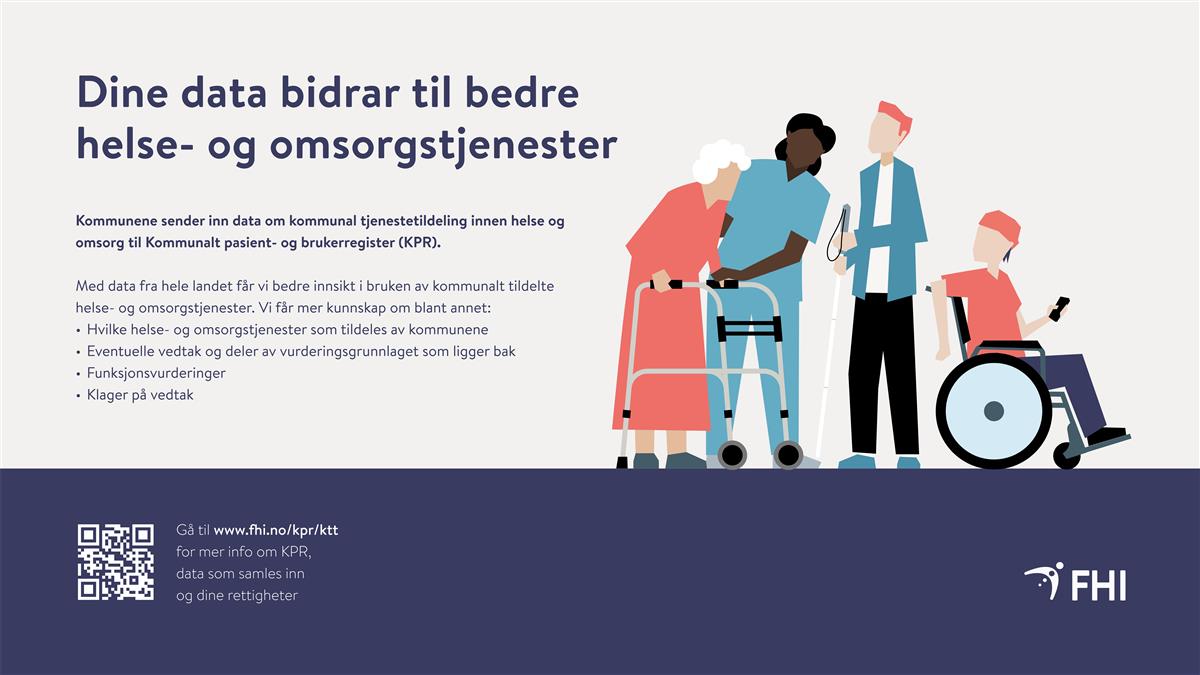 Kommunene sender inn data om kommunal tjenestetildeling innen helse og omsorg til Kommunalt pasient- og brukerregister (KPR) - Klikk for stort bilde